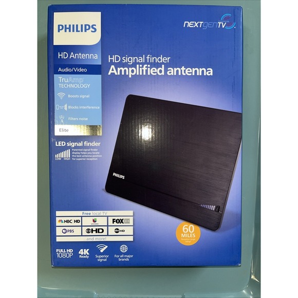 Philips Elite Indoor Amplified Signal Finder TV Antenna with 10 ft. Coax Include - Picture 1 of 3